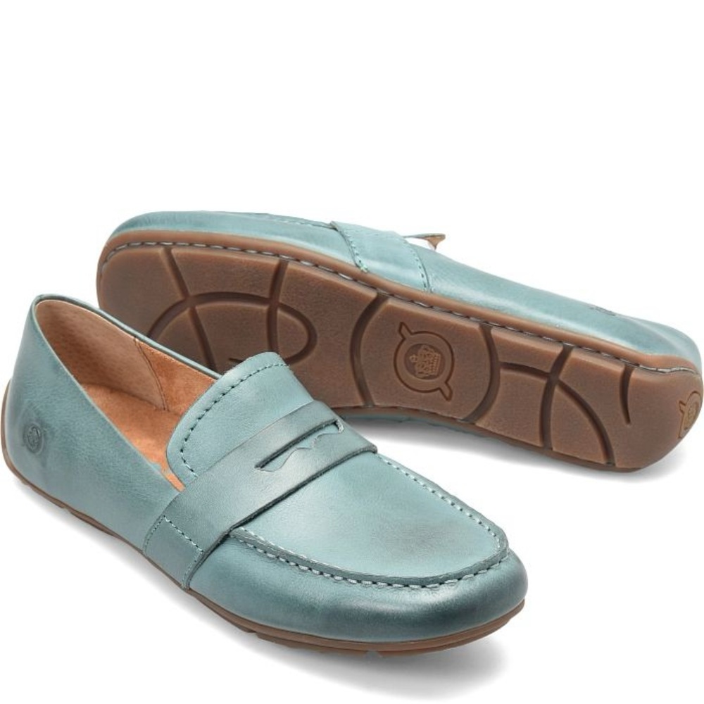 BORN Melinda Penny Loafer Flats Comfort Shoe Size 8 Turquoise Leather NEW $125 - Picture 1 of 7